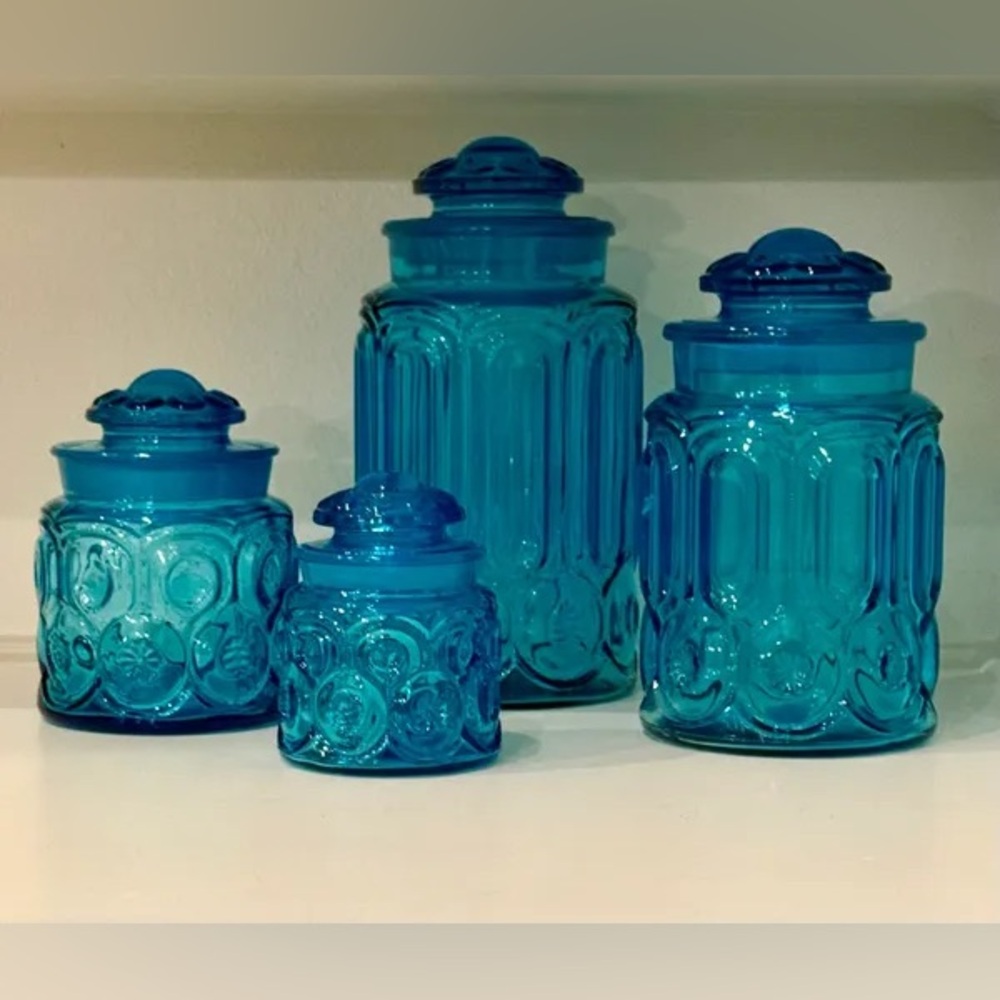 Set of Blue Glass Canisters